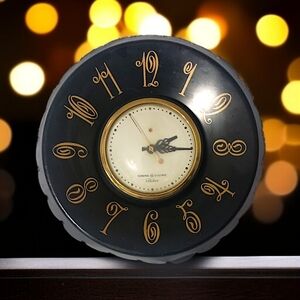 Vintage General Electric Telechron Clock Black Metal Mid Century WORKS Video